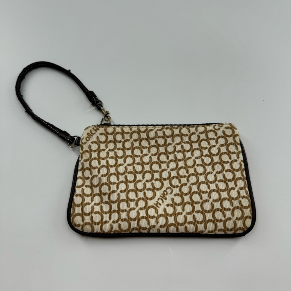 Coach Beige & Tan Signature Wristlet – Classic Monogram